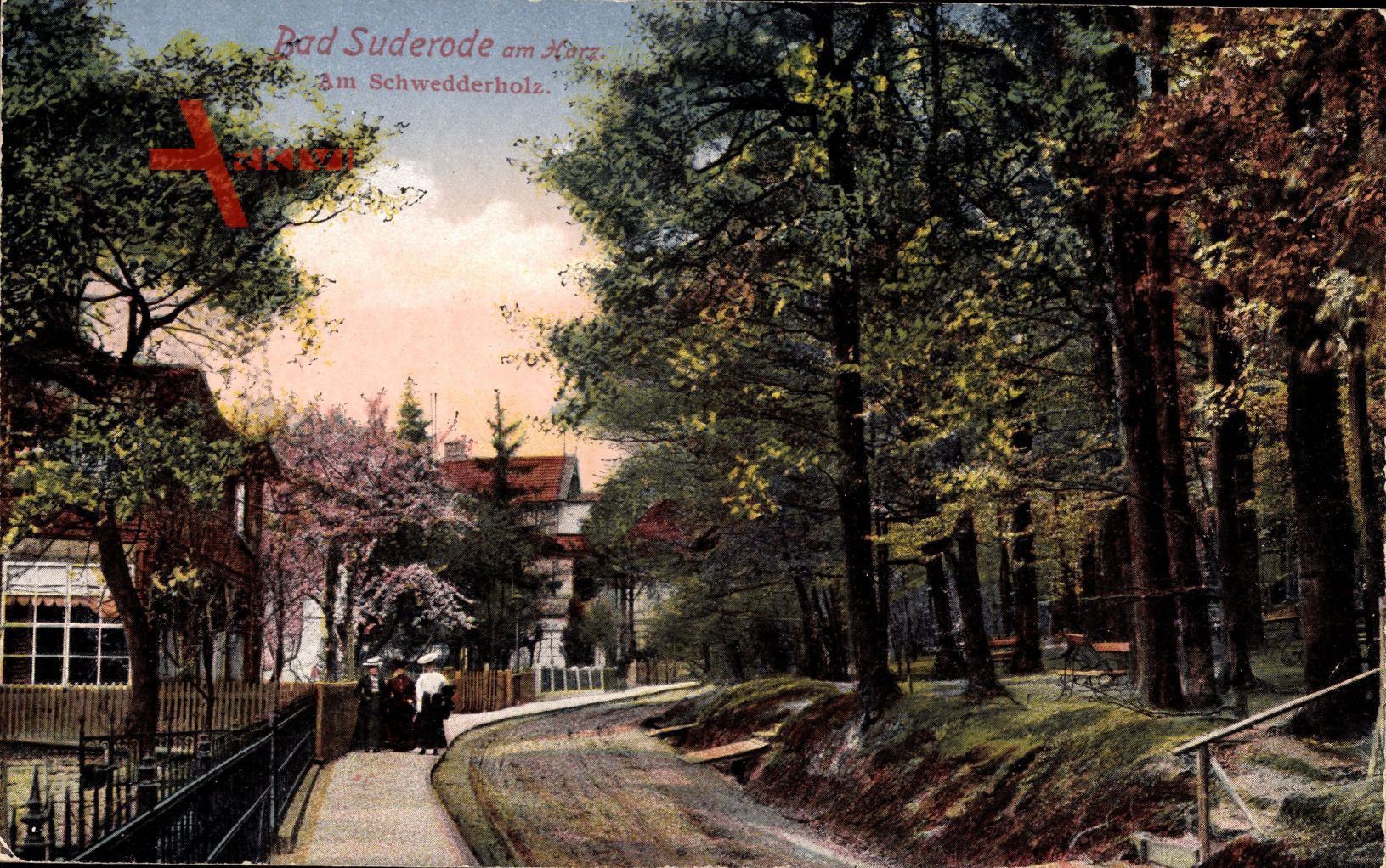 Bad Suderode im Harz, Partie am Schwedderholz, Häuser, Treppe, Frauen