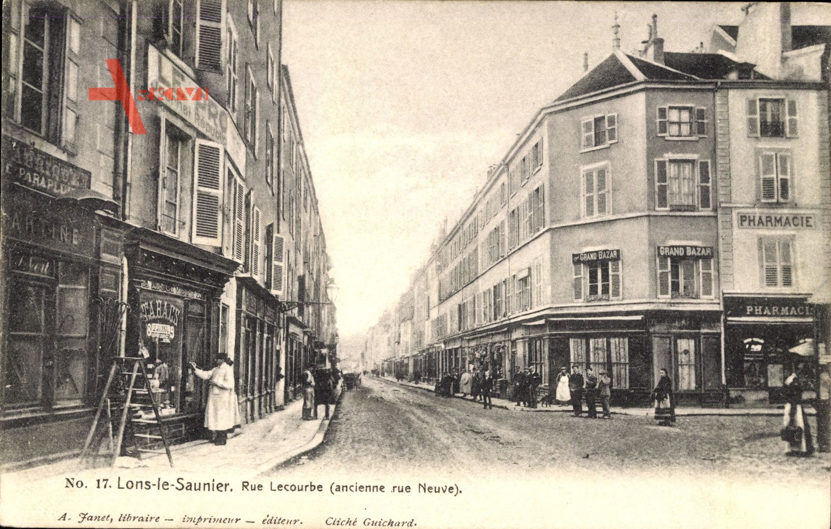 Lons le Saunier Jura, Rue Lecourbe, ancienne rue Neuve, Pharmacie, Tabacs