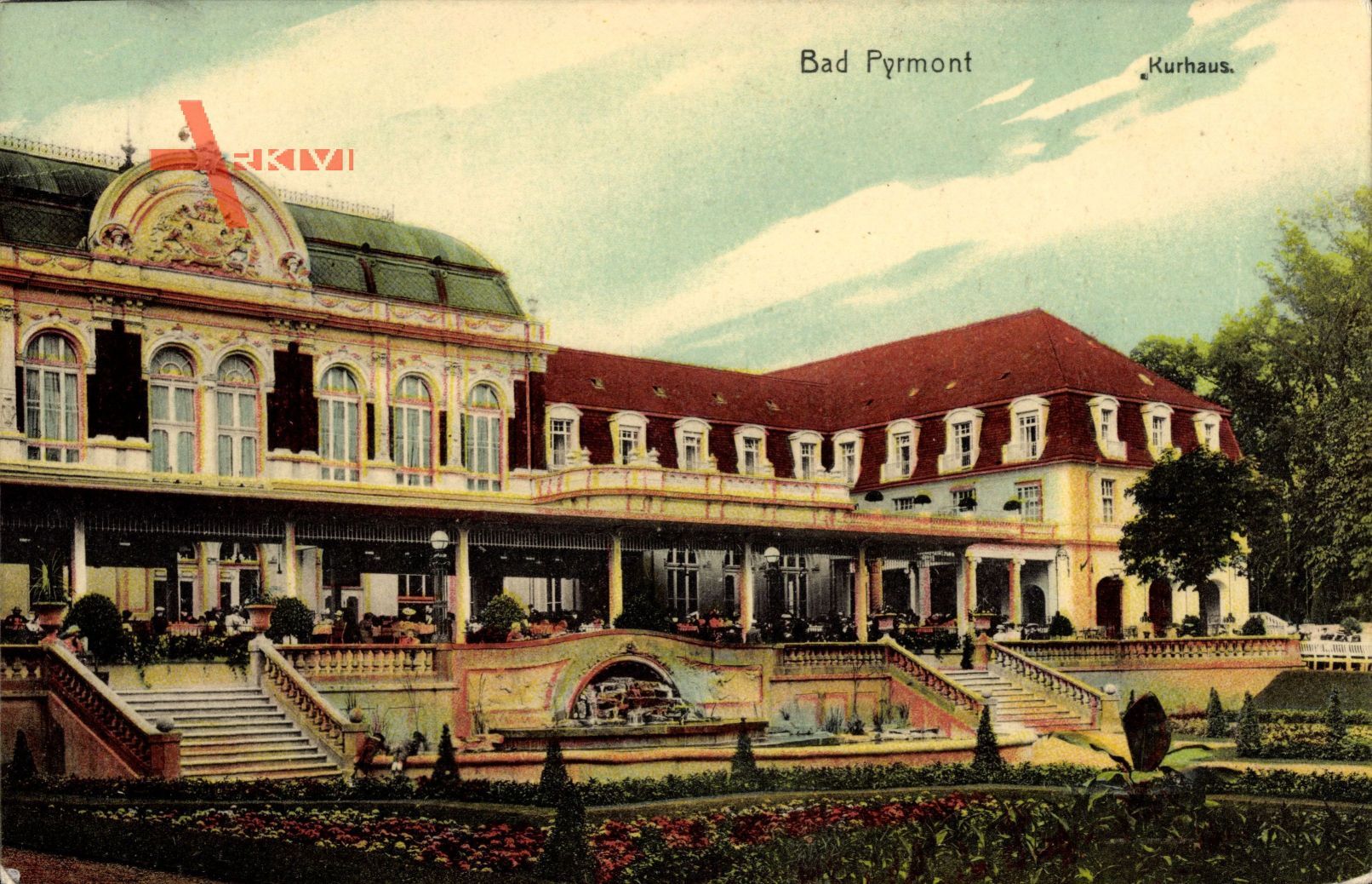 Bad Pyrmont, Das Kurhaus von der Gartenseite aus, Terrasse