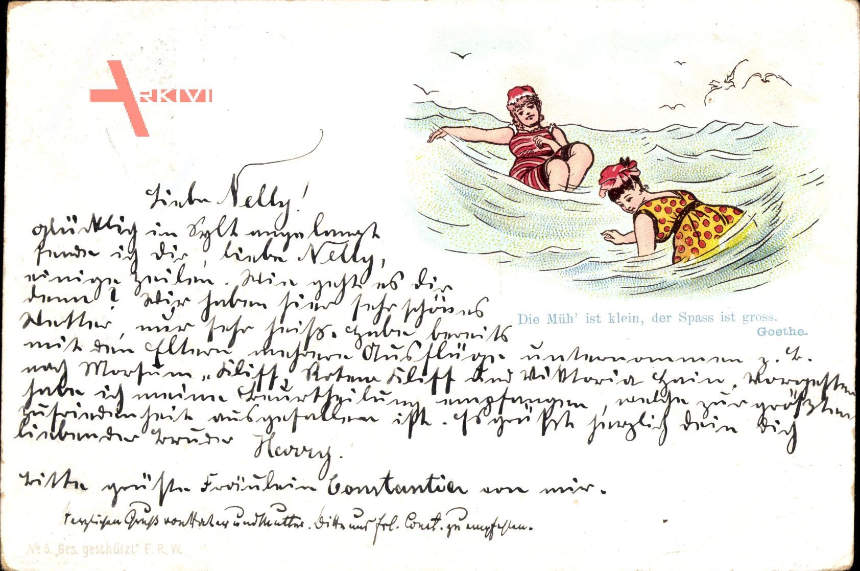 Vorläufer Frauen am Meer, Frauenbad, Wellen, Möwen, 1894