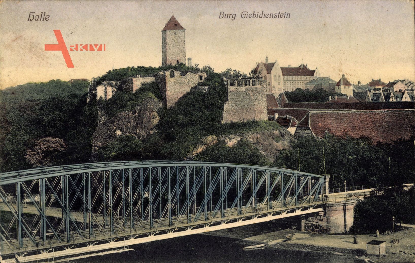 Halle an der Saale, Ansicht der Burg Giebichenstein, Brücke, Turm
