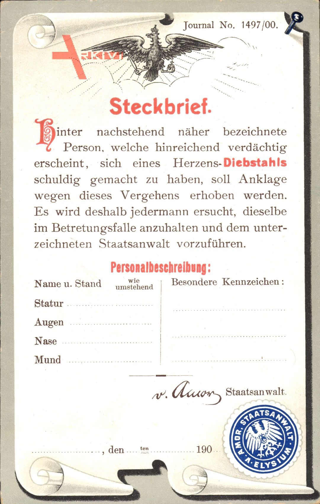 Passepartout Steckbrief, Herzens Diebstahl, Personalbeschreibung