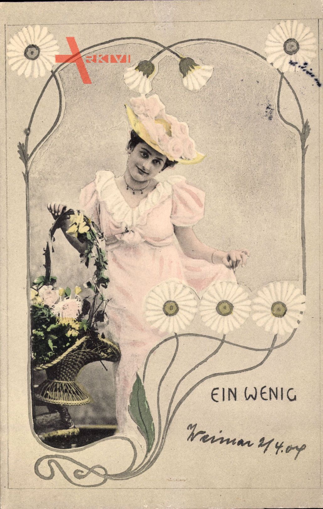 Passepartout Ein wenig, Junge Frau mit Blumenkorb, Jugendstil
