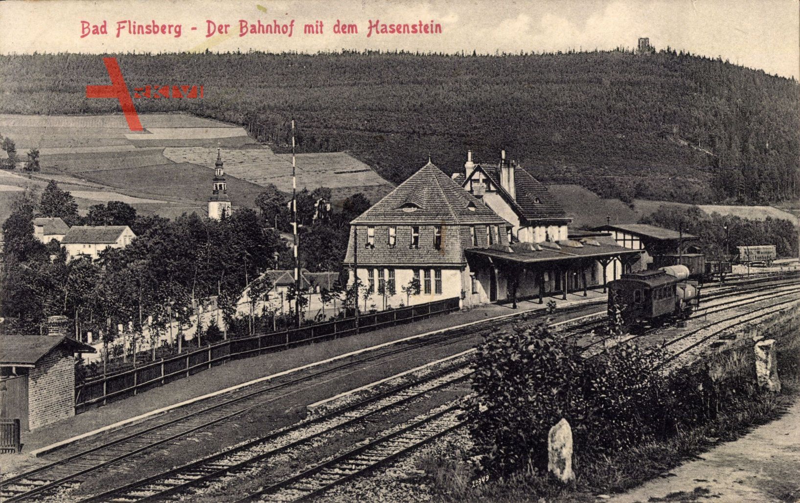 Świeradów Zdrój Bad Flinsberg Schlesien, Bahnhof mit dem Hasenstein