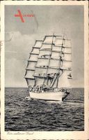 Ein seltener Gast, Segelschiff, Dreimastbark in Fahrt