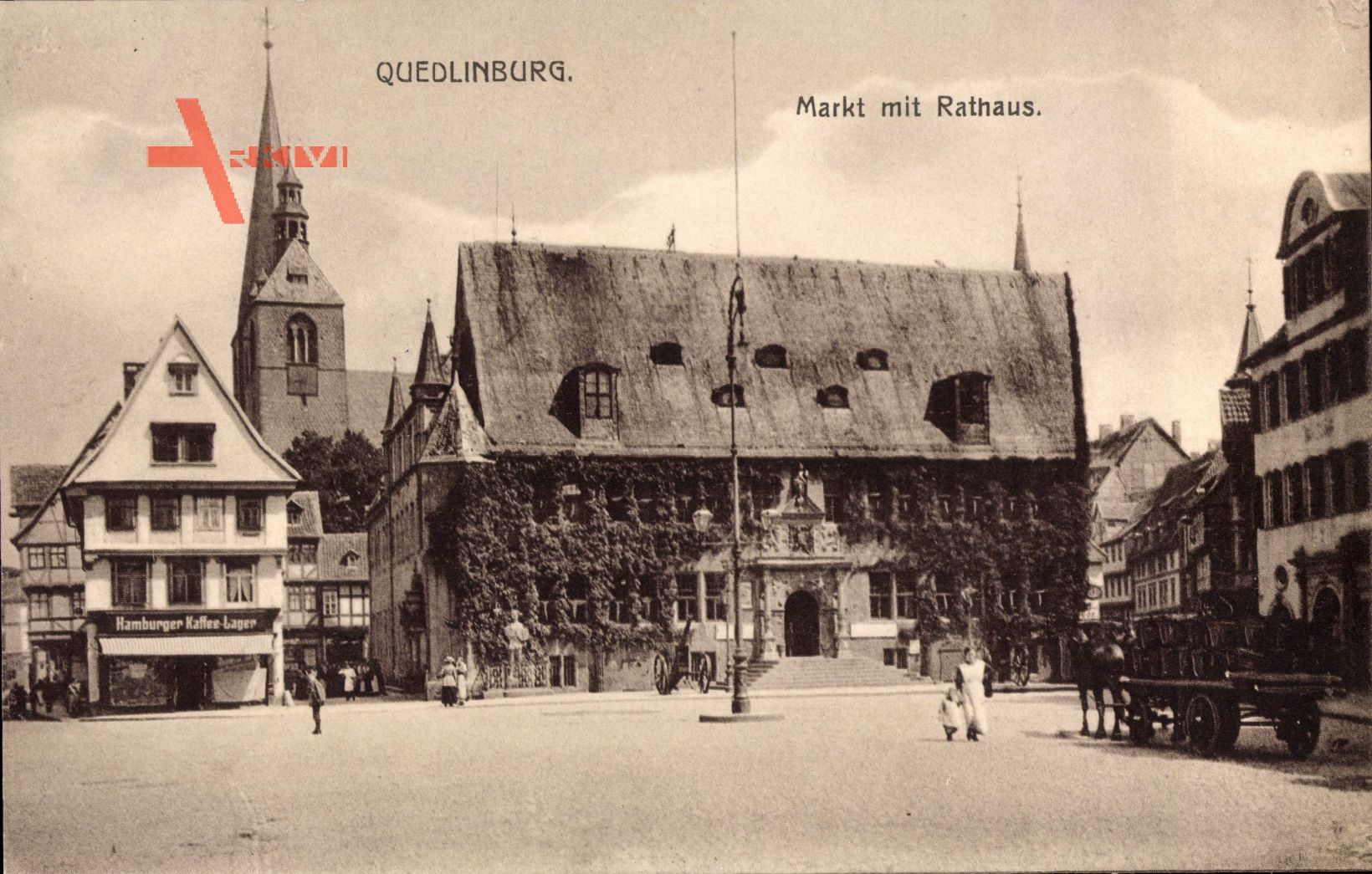 Quedlinburg im Harz, Hamburger Kaffee Lager, Markt mit Rathaus