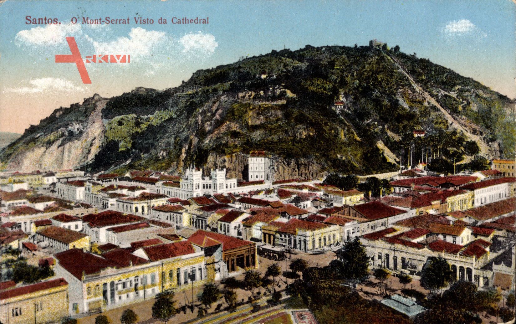 Santos Brasilien, Mont Serrat, Visto da Cathedral, Hausdächer, Berg