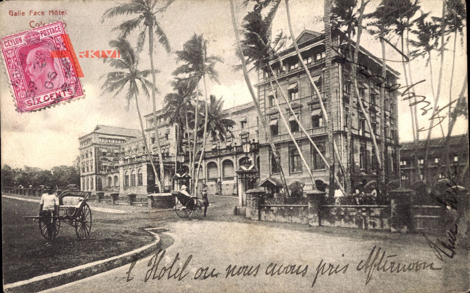 Colombo Ceylon Sri Lanka, Galle Face Hotel, Palmen, Rikschas