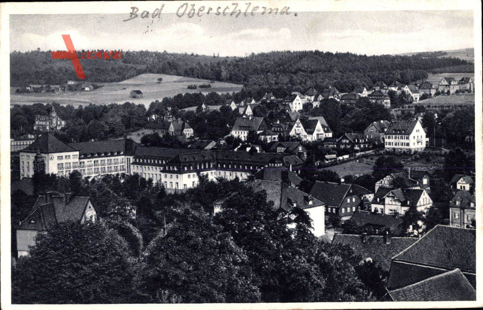 Bad Oberschlema Erzgebirge, Blick auf den Ort, Wald, Felder, Radiumbad