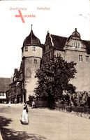 Quedlinburg im Harz, Partie im Schloßhof, Blick auf den Turm