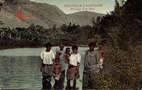 Neukaledonien, Passage d'un Gué, Eingeborene, Wasser