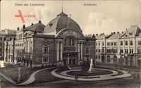 Czernowitz Ukraine, Ansicht vom Stadttheater, Statue