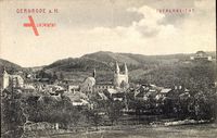 Gernrode im Harz, Totalansicht der Ortschaft, Kirchturm, Wald, Felder