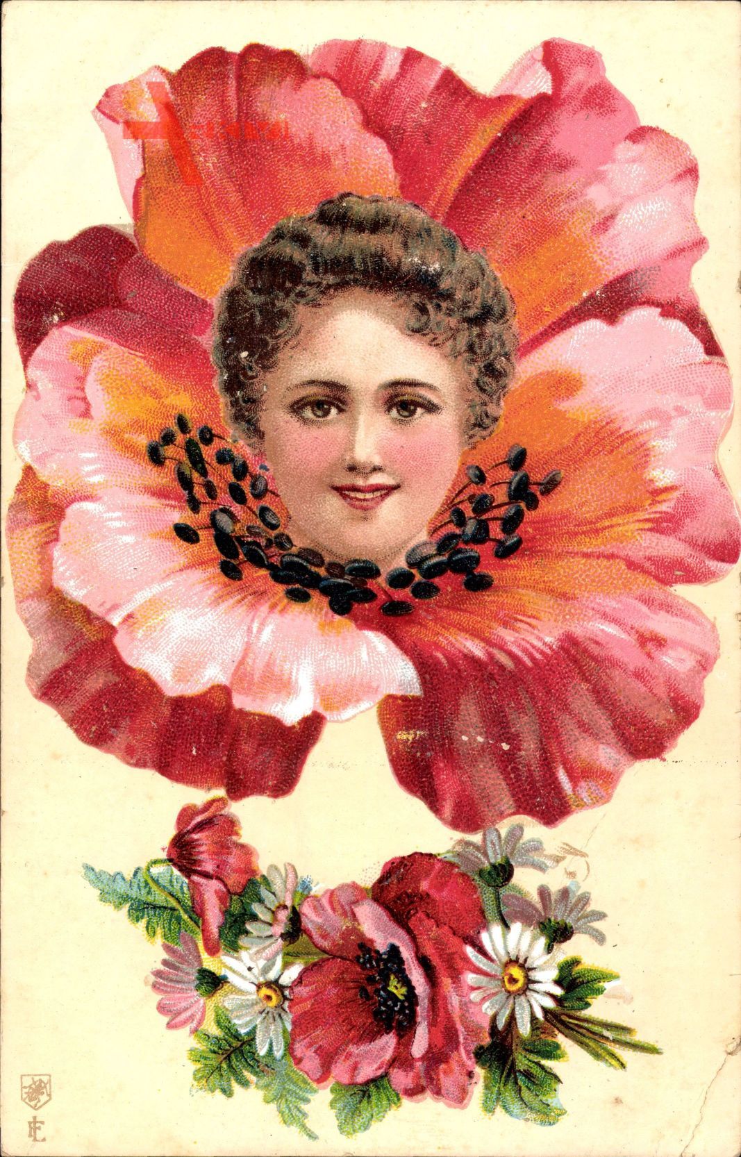 Frauenportrait, Mohnblüte, Frühling, Gelocktes Haar