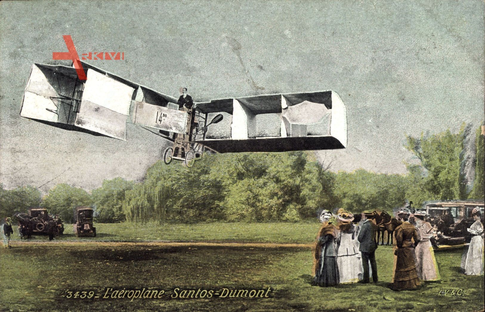 L'Aéroplane Santos Dumont, Biplan, Flugzeug, Zuschauer