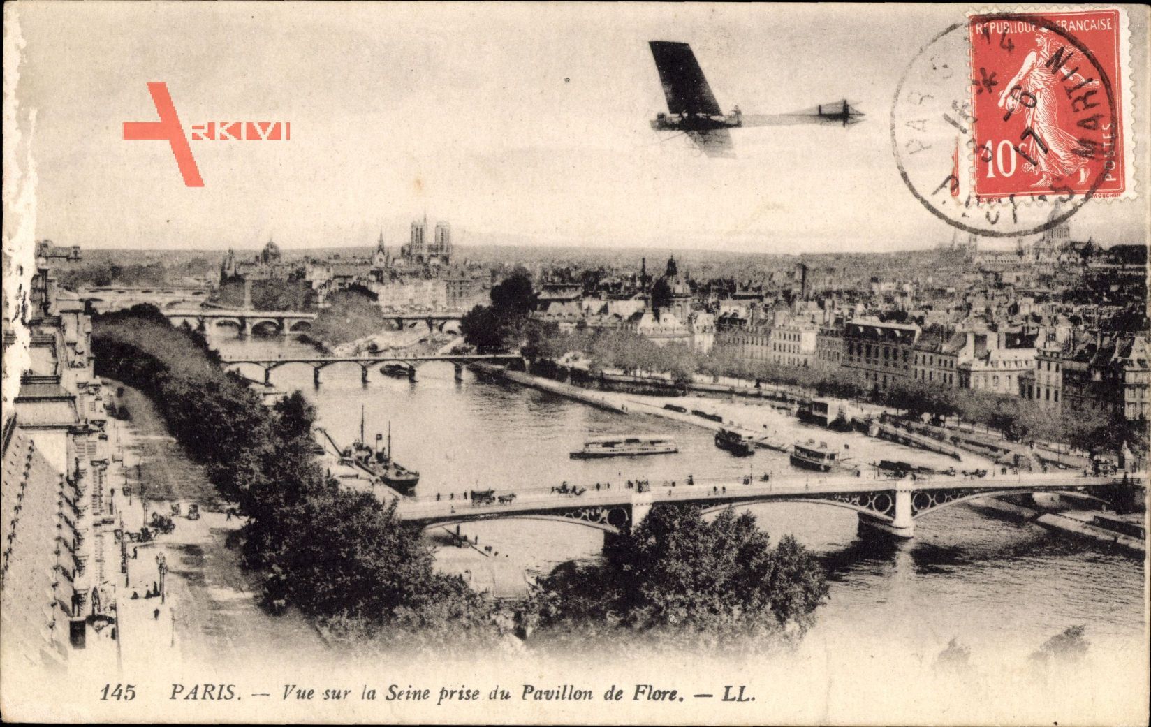 Paris, Vue sur la Seine prise du Pavillon de Flore, Flusspartie, Flugzeug