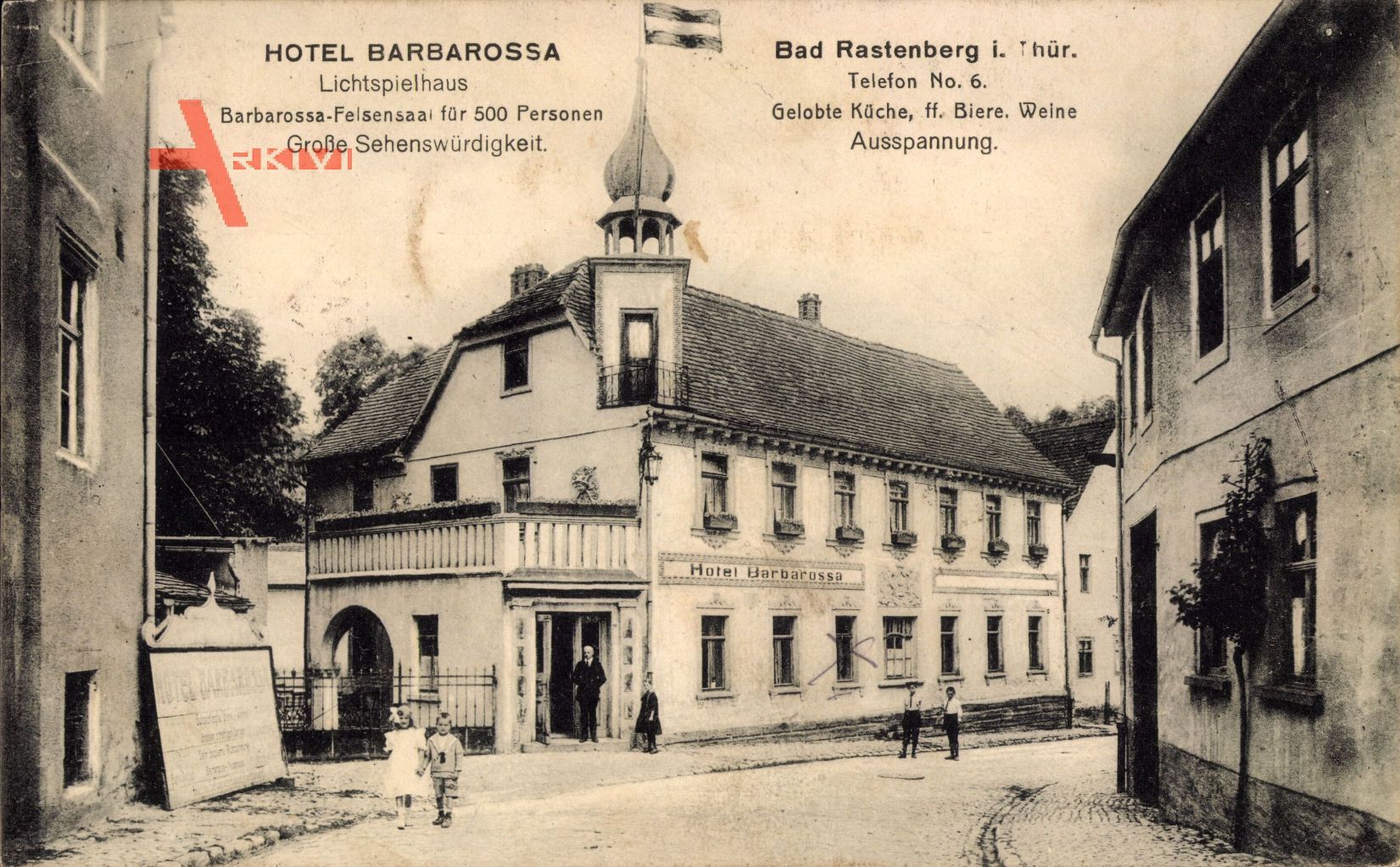 Rastenberg Thüringen, Hotel Barbarossa, Straßenpartie, Lichtspielhaus