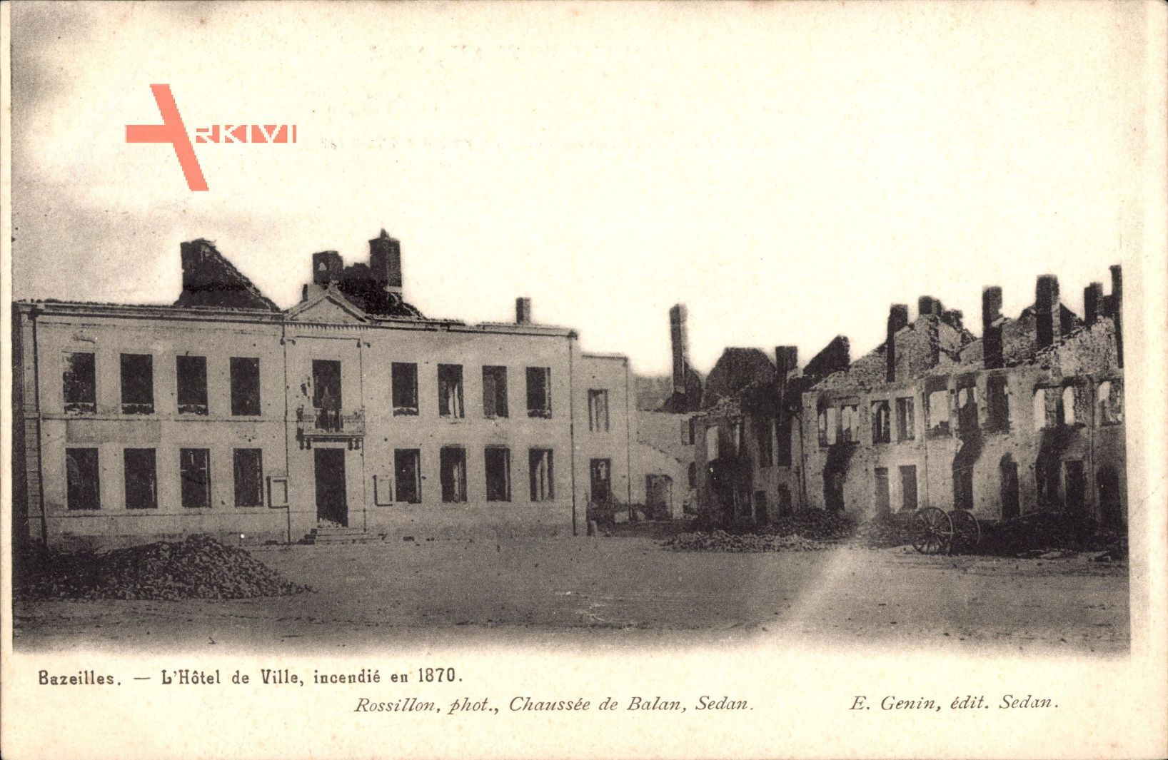 Bazeilles Ardennes, L'Hôtel de Ville, encendié en 1870, Zerstörtes Rathaus