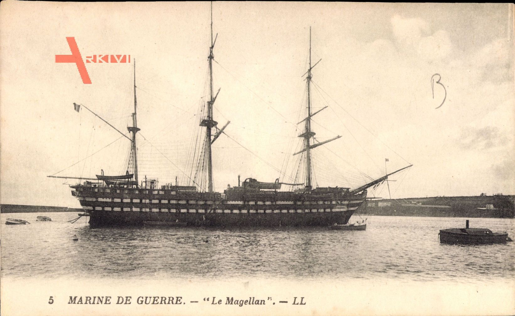 Französisches Kriegsschiff, Magellan, Segelschiff, Dreimaster