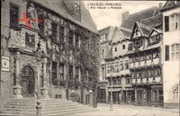 Quedlinburg im Harz, Ansicht von alten Häusern und Rathaus