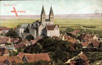 Quedlinburg im Harz, Blick auf den Ort und das Stift, Felder, Dächer