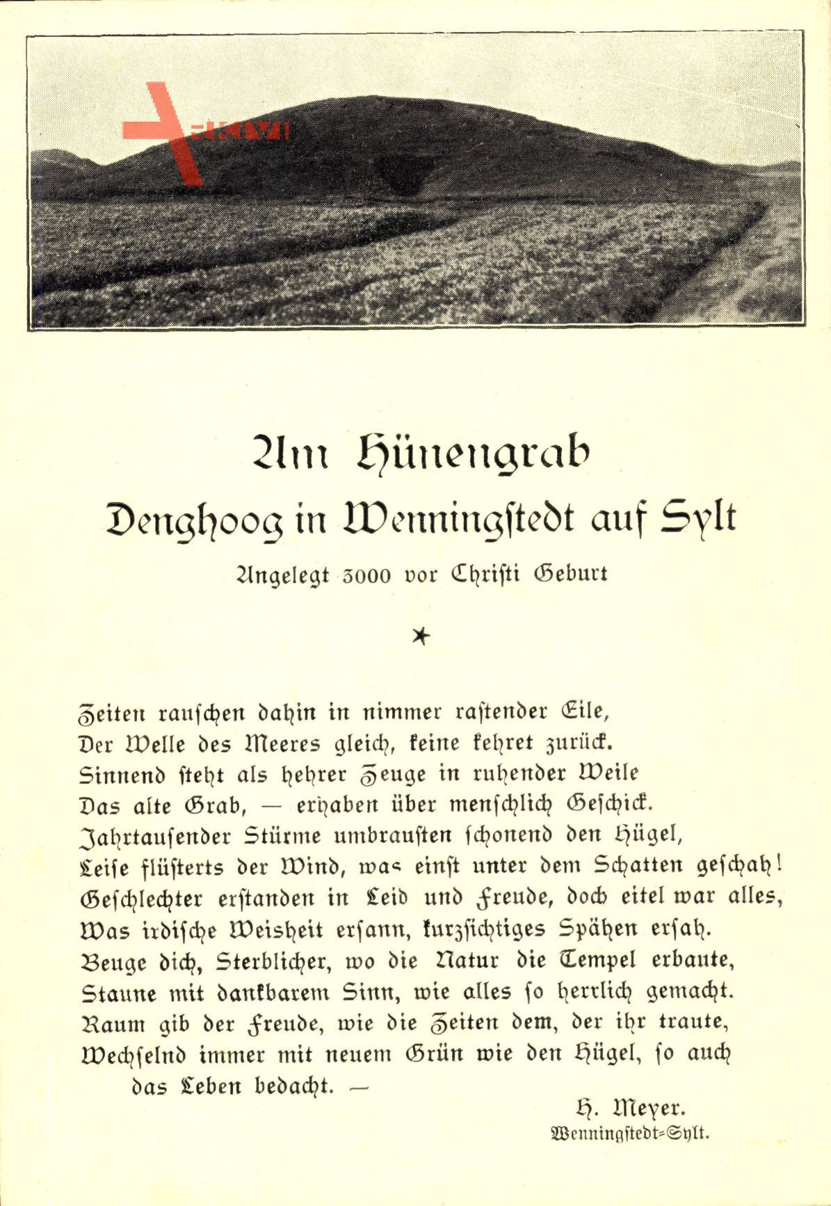 Gedicht H. Meyer, Denghoog Wenningstedt auf Sylt, Um Hünengrab