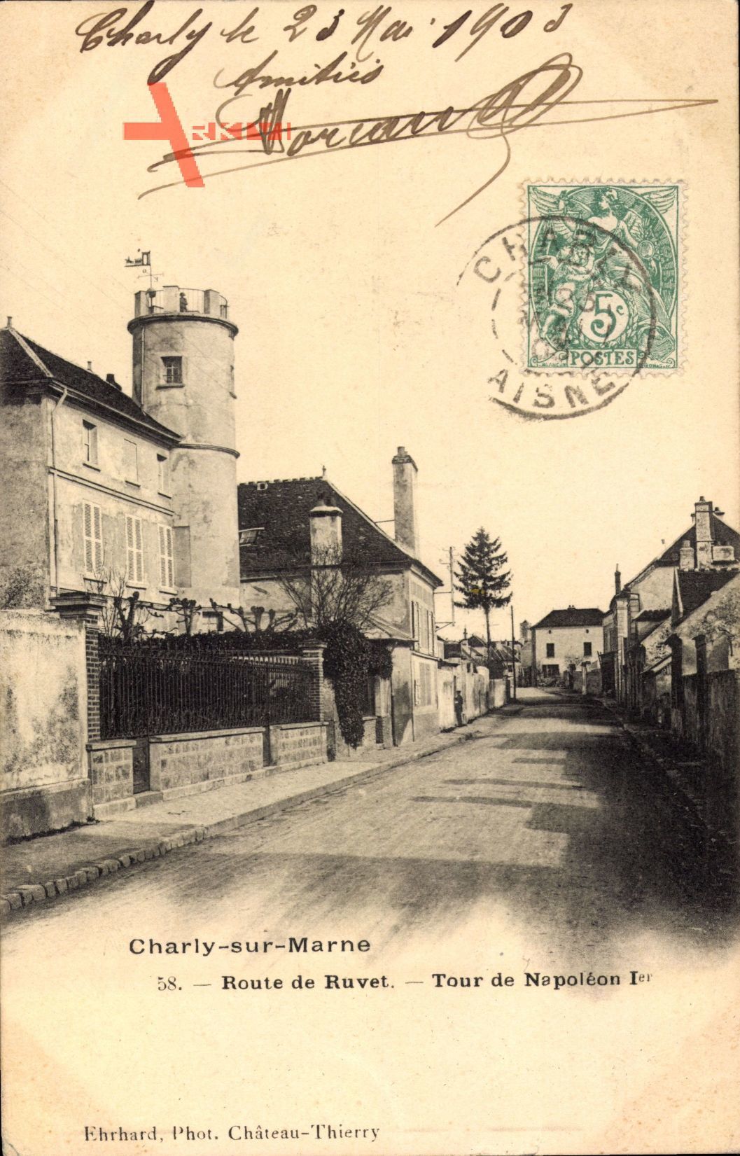 Charly sur Marne Aisne, Route de Ruvet, Tour de Napoleon I, Häuser, Straße