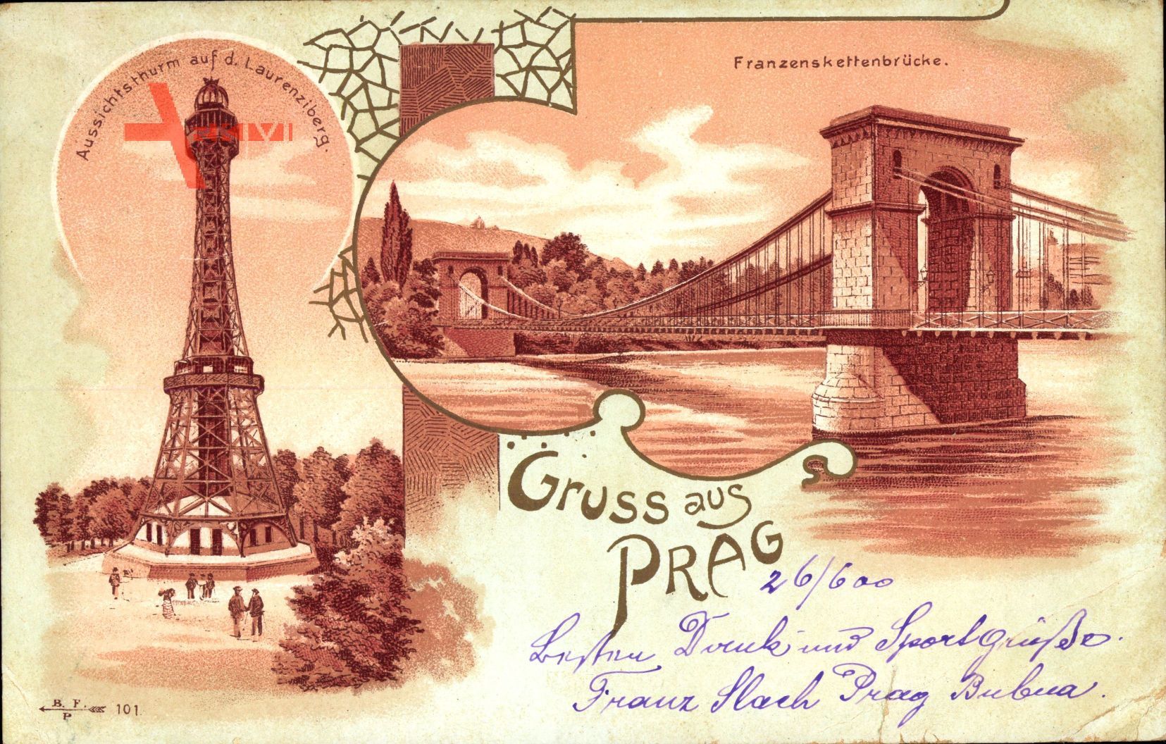 Praha Prag, Franzenskettenbrücke, Aussichtsturm a.d. Laurenziberg