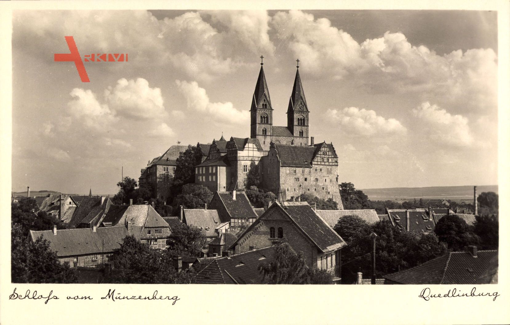 Quedlinburg im Harz, Blick auf das Schloss vom Münzenberg aus gesehen