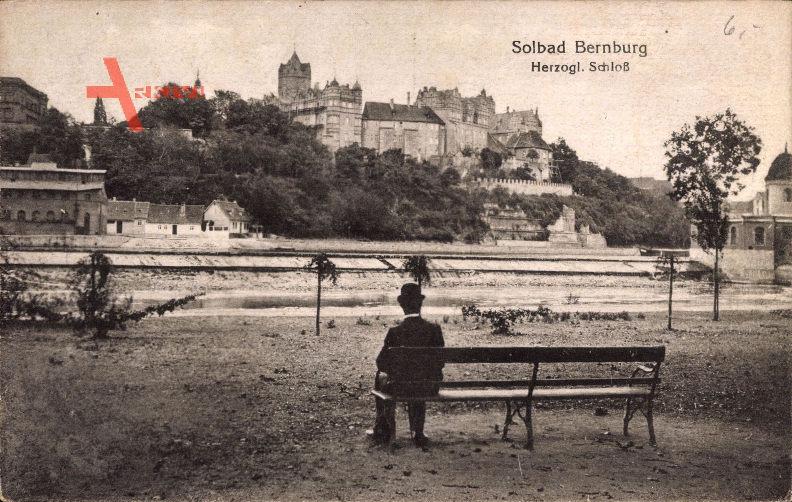 Bernburg an der Saale, Flusspartie mit Blick auf das Herzogl. Schloß