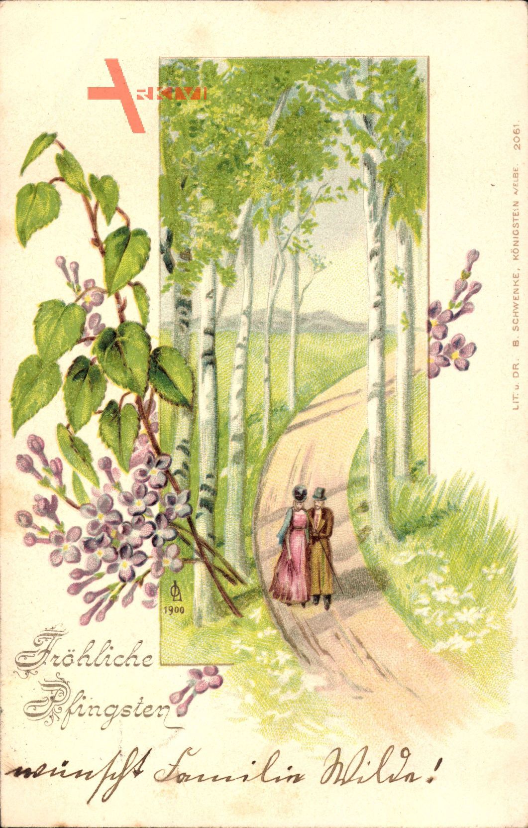 Glückwunsch Pfingsten, Paar, Spaziergang im Wald, Birken