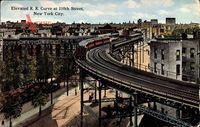 New York City USA, Elevated R. R. curve at 110th Street, railway, train