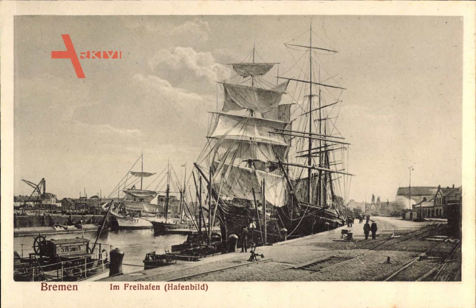 Bremen, Im Freihafen, Hafenbild, Segelschiffe vor Anker