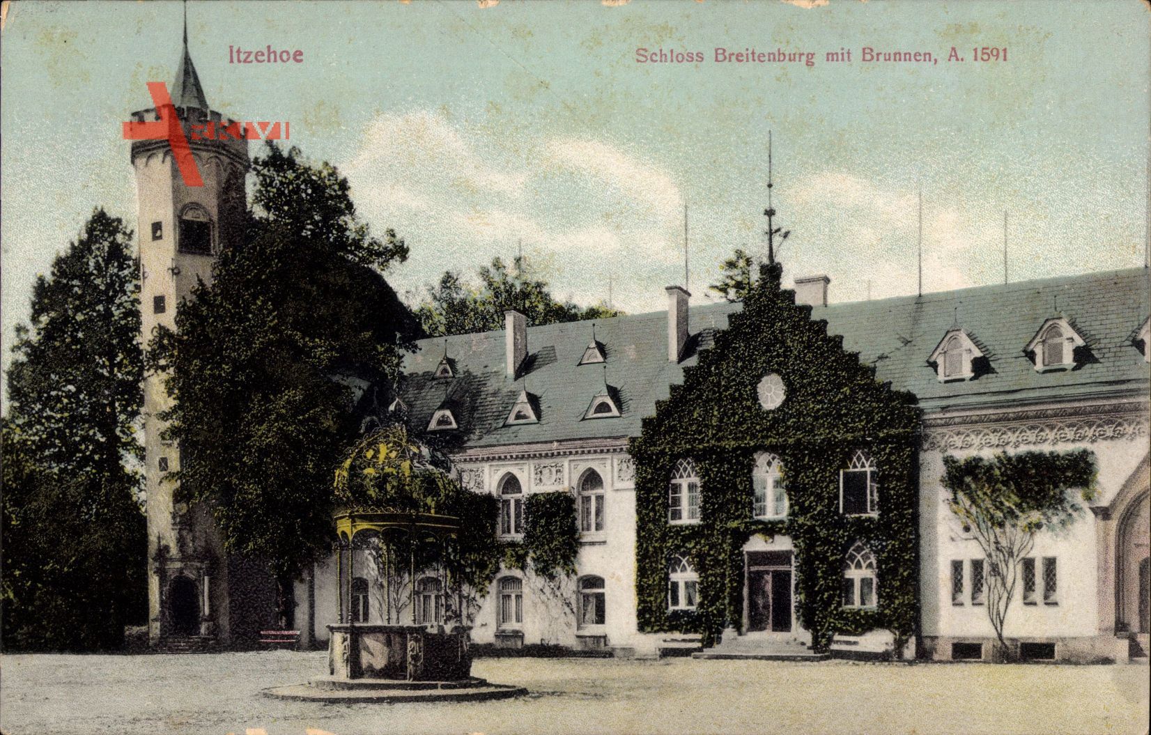 Itzehoe in Schleswig Holstein, Schloss Breitenburg mit Brunnen, Rankenbewuchs