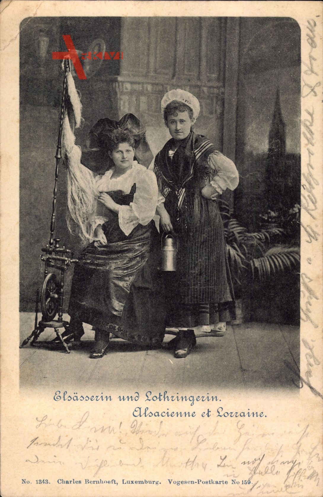 Elsäßerin und Lothringerin, Alsacienne et Lorraine, Spinnrad