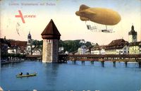 Luzern Stadt Schweiz, Wasserturm mit Ballon, Zeppelin