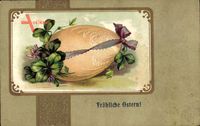 Glückwunsch Ostern, Verziertes Osterei, Kleeblätter, Schleife