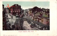 New York City USA, Cooper Square, Dampflok, Bahnschienen, Straße