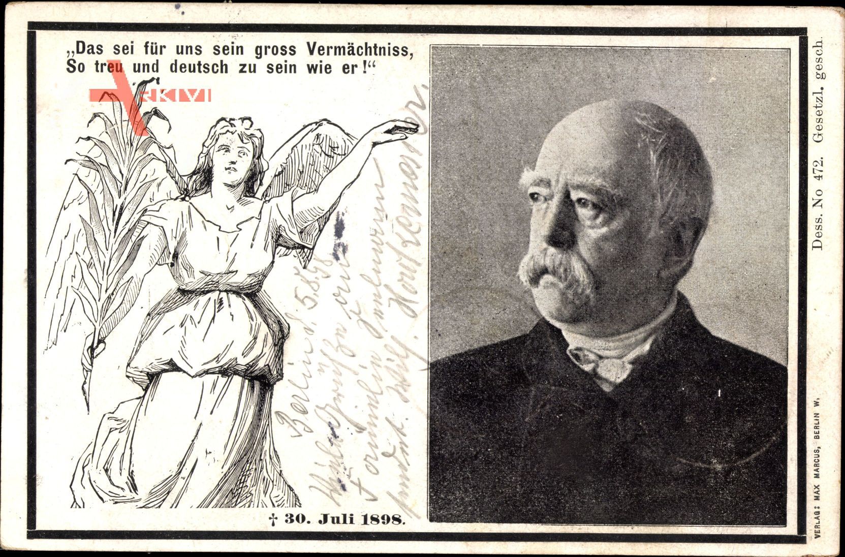 Passepartout Fürst Otto von Bismarck, gest. 30 Juli 1898, Engel