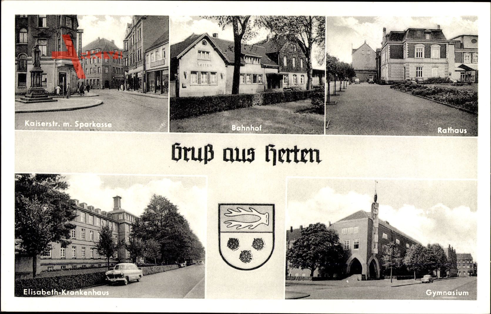 Herten, Eilsabeth Krankenhaus, Gymnasium, Rathaus, Kaiserstraße, Bahnhof