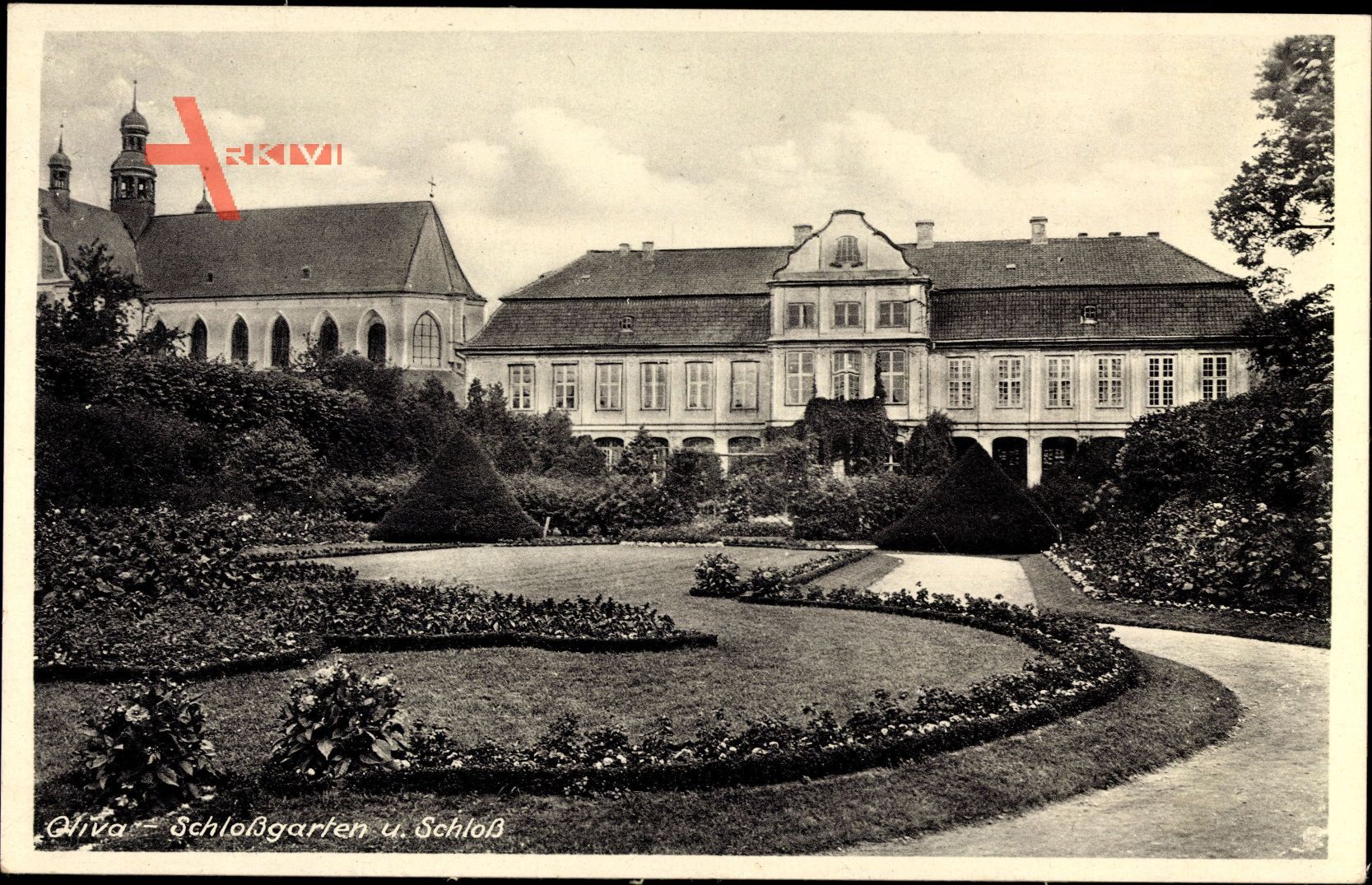 Oliva Gdańsk Danzig, Blick vom Schlossgarten auf das Schloss