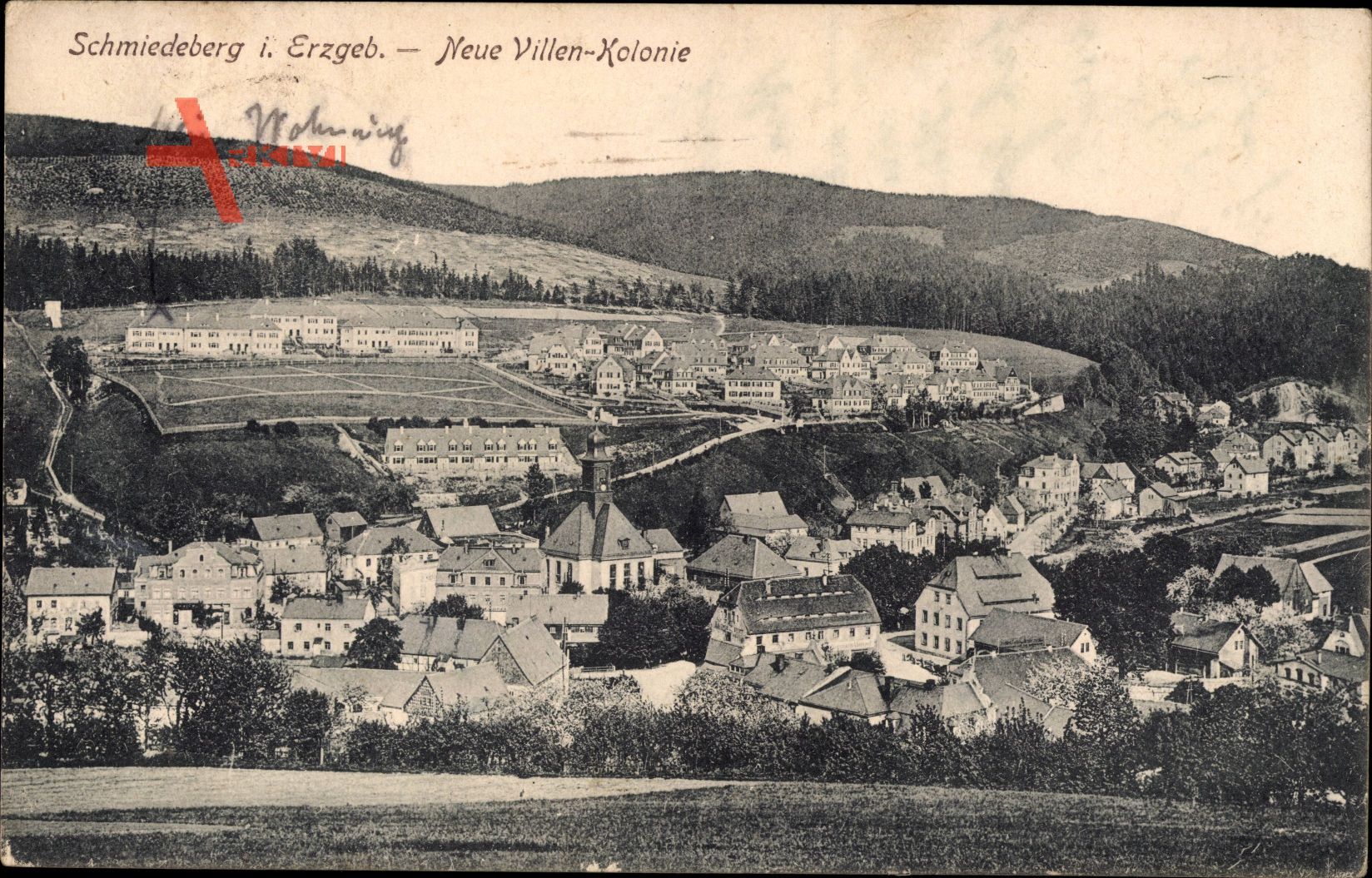 Schmiedeberg im Erzgebirge, Blick vom Berg auf die neue Villen Kolonie