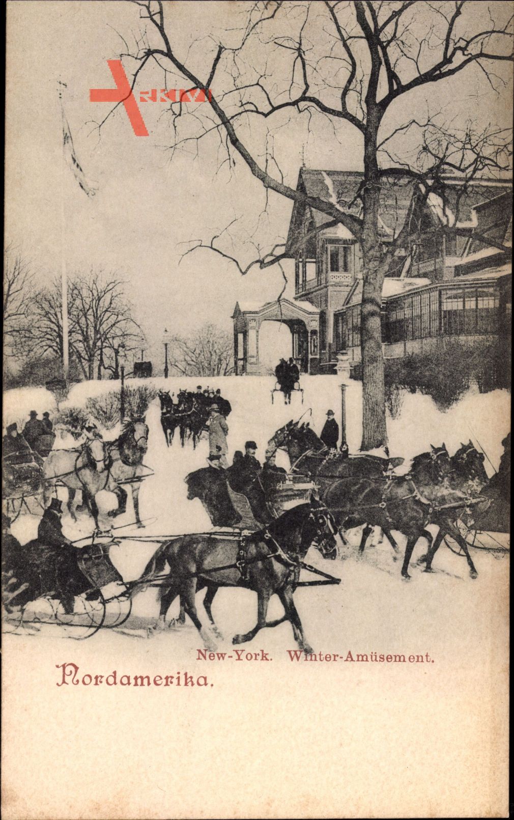 New York, Winteramüsement, Pferdeschlitten im Schnee, Nordamerika