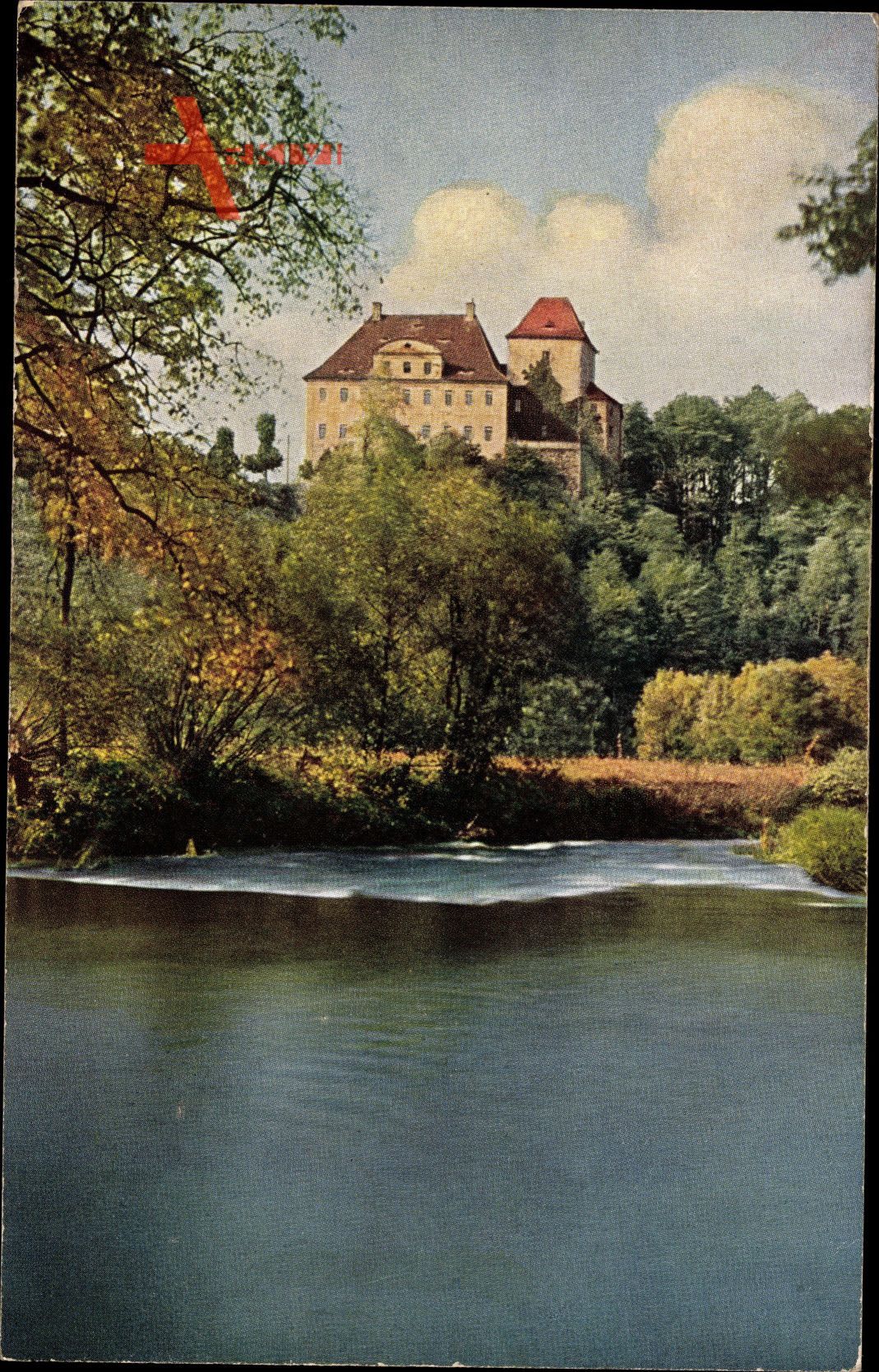 Bieberstein Reinsberg, Blick auf das Schloss, Partie am See