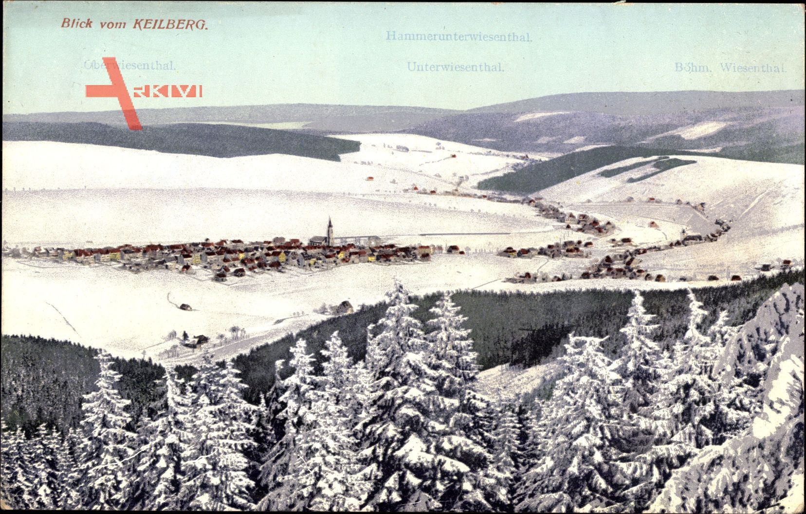 Oberwiesenthal Erzgebirge, Blick vom Keilberg auf Stadt, Winter, Schnee