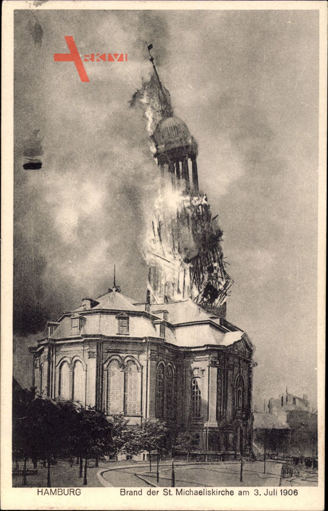 Hamburg, Brand der St. Michaeliskirche am 3 Juli 1906