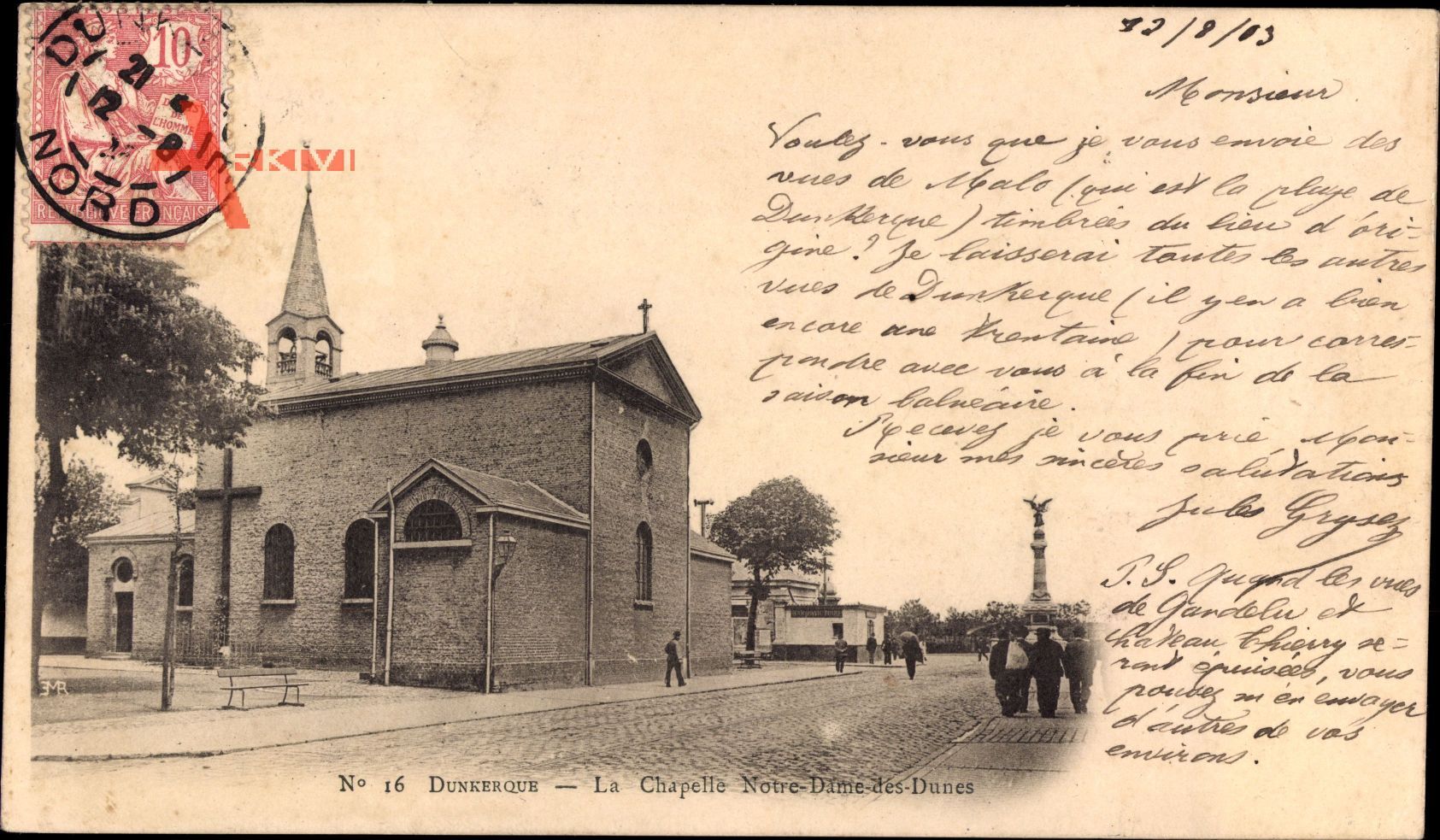 Dunkerque Nord, La Chapelle Notre Dame des Dunes, Kirche, Straße