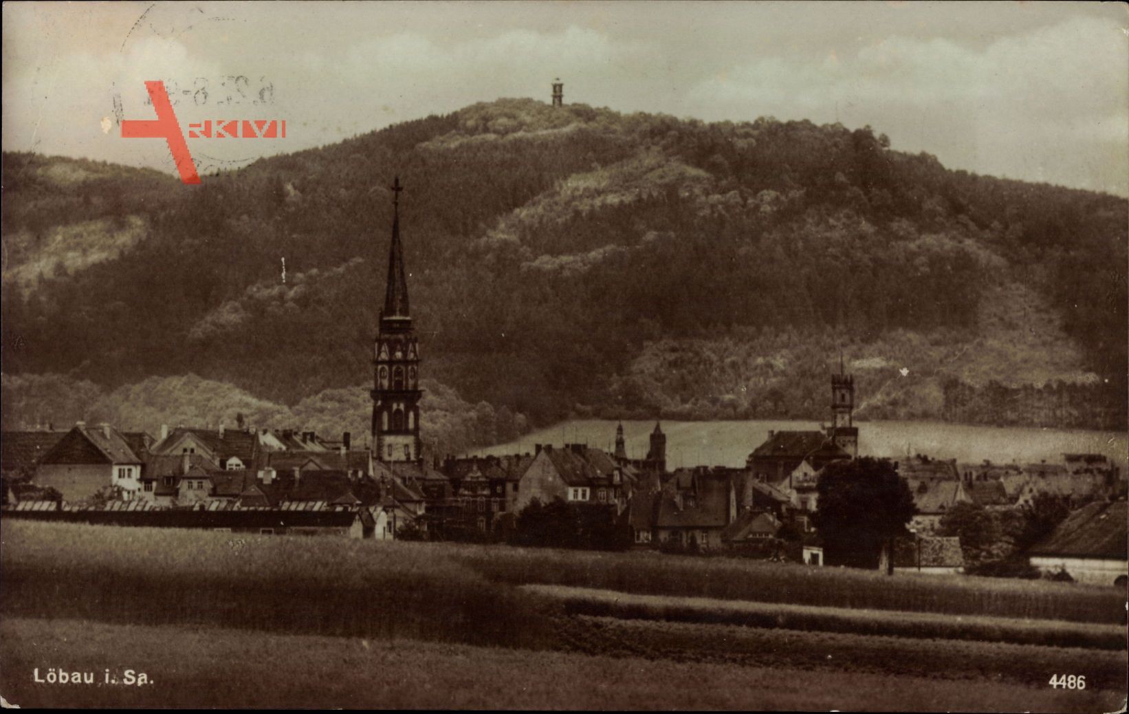Löbau in Sachsen, Totalansicht, Ortschaft, Berg, Aussichtsturm