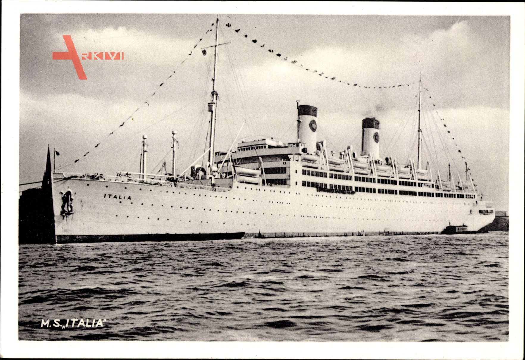 Dampfschiff M.S. Italia, Home Lines, Vor Anker im Hafen