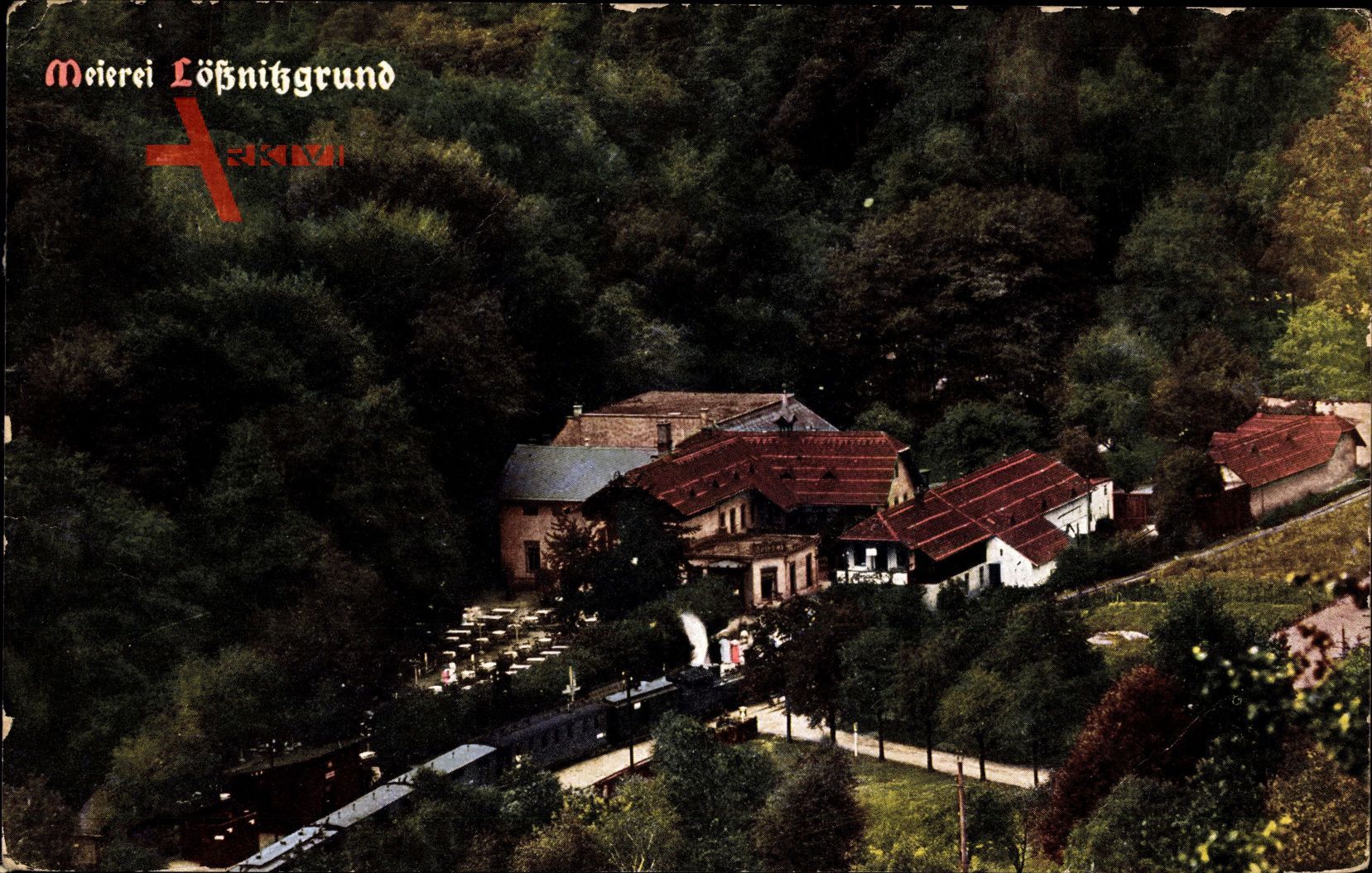 Kötzschenbroda Radebeul, Blick auf die Meierei Lößnitzgrund, Zug